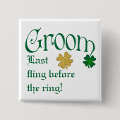 Emerald Green, White, Gold Shamrocks Groom Button (Voorkant)