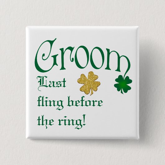 Emerald Green, White, Gold Shamrocks Groom Button (Voorkant)