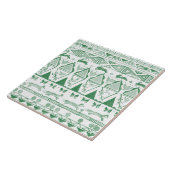 Emerald Green White Ikat Woodland Animal Pattern Tegeltje (Zijkant)