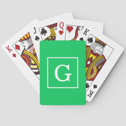 Emerald Green White Initiaal Monogram Pokerkaarten (Achterkant)