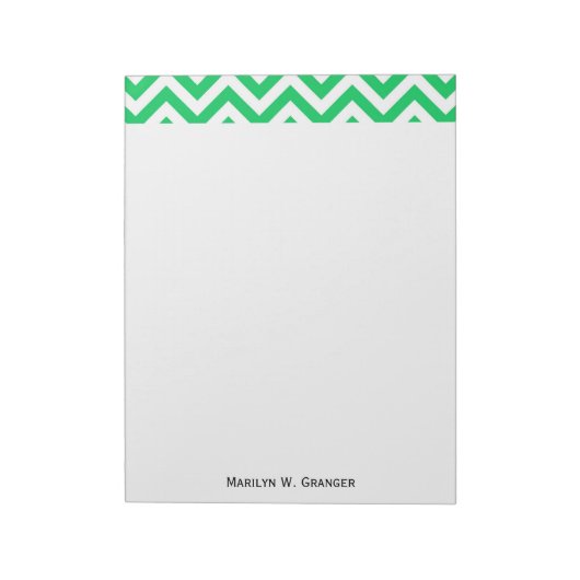 Emerald Green, White Large Chevron ZigZag Pattern Notitieblok (Linkerzijde)