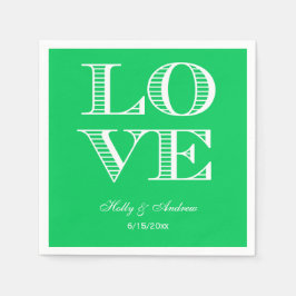 Emerald Green, White LOVE Napkins Servet