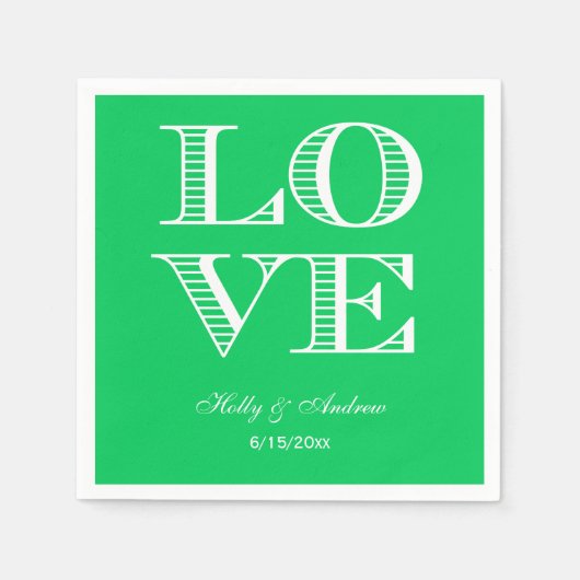 Emerald Green, White LOVE Napkins Servet (Voorkant)