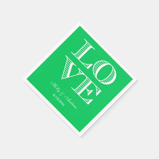 Emerald Green, White LOVE Napkins Servet (Hoek)