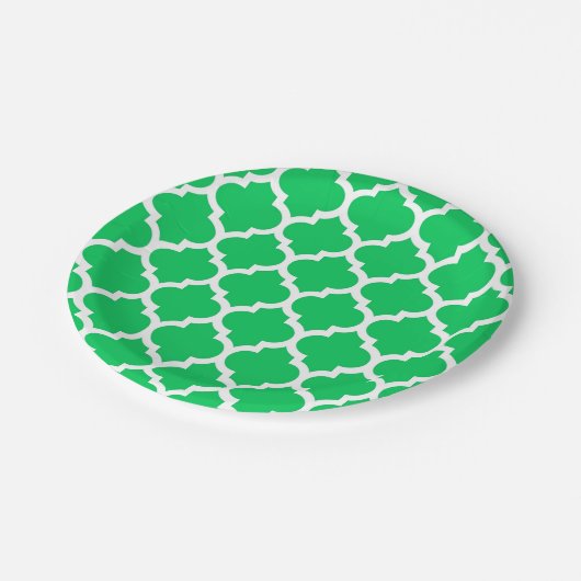Emerald Green White Moroccan Quatrefoil Pattern #5 Papieren Bordje (Gekanteld)