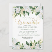 Emerald Green White Peony Quinceanera en Mass Kaart (Voorkant)