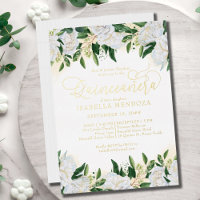 Emerald Green White Peony Quinceanera Mass Gold