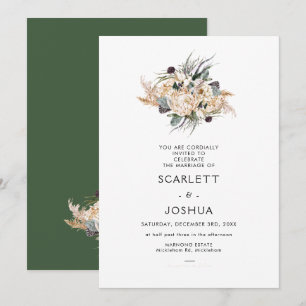 Emerald Green White Protea Pampas Wedding Invitati Kaart