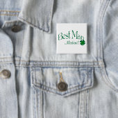 Emerald Green, White Shamrock Best Man Button (In situ)
