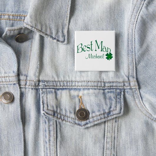 Emerald Green, White Shamrock Best Man Button (In situ)