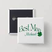 Emerald Green, White Shamrock Best Man Button (Voorkant /achterkant)