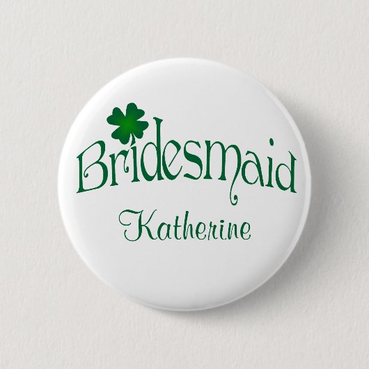 Emerald Green, White Shamrock Bridesmaid Button (Voorkant)