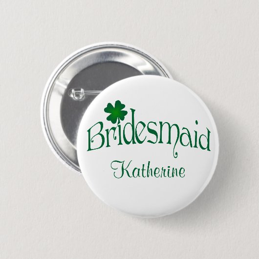 Emerald Green, White Shamrock Bridesmaid Button (Voorkant /achterkant)