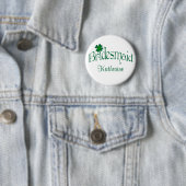 Emerald Green, White Shamrock Bridesmaid Button (In situ)