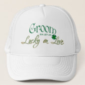 Emerald Green, White Shamrock Lucky in Love Bride Trucker Pet (Voorkant)