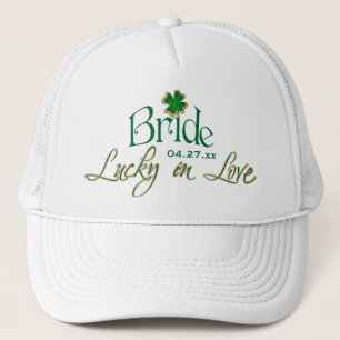 Emerald Green, White Shamrock Lucky in Love Bride Trucker Pet