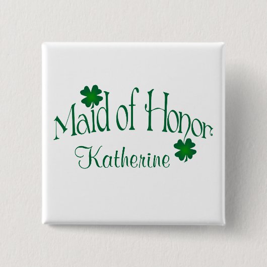 Emerald Green, White Shamrock Maid of Honor Button (Voorkant)