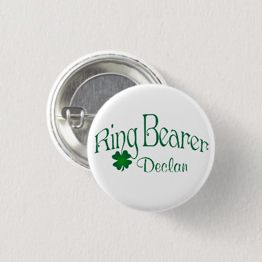 Emerald Green, White Shamrock Ring Bearer Button (Voorkant /achterkant)