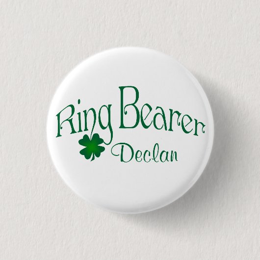 Emerald Green, White Shamrock Ring Bearer Button (Voorkant)