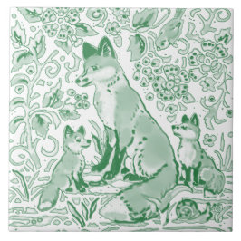 Emerald Green White Woodland Cute Fox Intricate Tegeltje