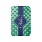 Emerald Green Wht Moroccan Pattern Navy Monogram Badmat (Voorkant Verticaal)