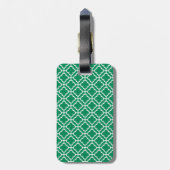 Emerald Green Wht Moroccan Pattern Navy Monogram Bagagelabel (Achterkant verticaal)
