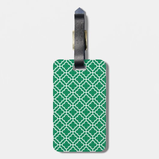 Emerald Green Wht Moroccan Pattern Navy Monogram Bagagelabel (Achterkant verticaal)