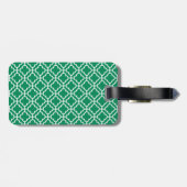 Emerald Green Wht Moroccan Pattern Navy Monogram Bagagelabel (Achterkant horizontaal)
