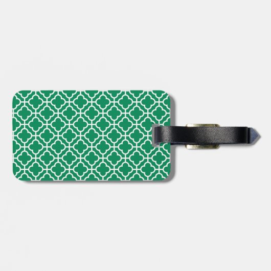 Emerald Green Wht Moroccan Pattern Navy Monogram Bagagelabel (Achterkant horizontaal)