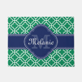 Emerald Green Wht Moroccan Pattern Navy Monogram Deurmat (Voorkant)