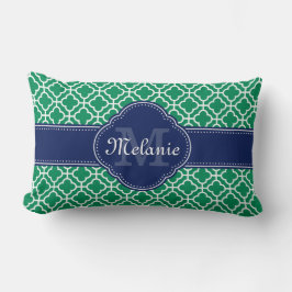 Emerald Green Wht Moroccan Pattern Navy Monogram Kussen