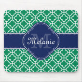 Emerald Green Wht Moroccan Pattern Navy Monogram Muismat (Voorkant)