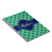 Emerald Green Wht Moroccan Pattern Navy Monogram Notitieboek (Rechterzijde)