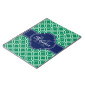 Emerald Green Wht Moroccan Pattern Navy Monogram Notitieboek (Linkerzijde)