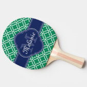 Emerald Green Wht Moroccan Pattern Navy Monogram Tafeltennisbatje (Zijkant)