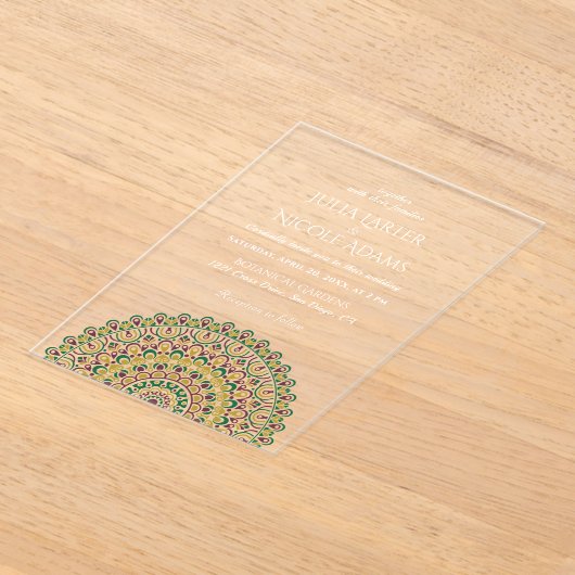 Emerald Green Wild Amazonewoud Mandala bruiloft Acryl Uitnodigingen (Laagn)