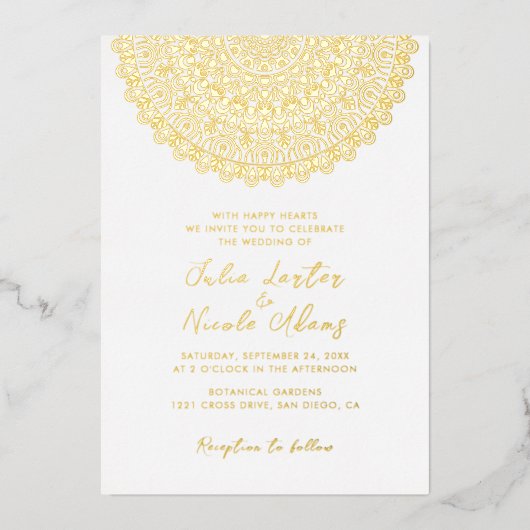 Emerald Green Wild Amazonewoud Mandala bruiloft Folie Uitnodiging (Voorkant)