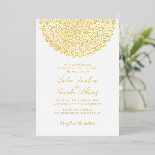 Emerald Green Wild Amazonewoud Mandala bruiloft Folie Uitnodiging (Staand Voorkant)