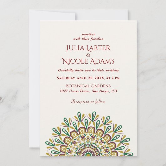 Emerald Green Wild Amazonewoud Mandala bruiloft Kaart (Voorkant)