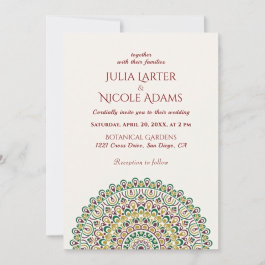 Emerald Green Wild Amazonewoud Mandala bruiloft Kaart (Voorkant)