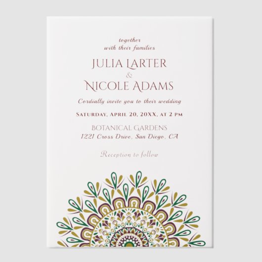 Emerald Green Wild Amazonewoud Mandala bruiloft Vellum Uitnodigingen (Voorkant)