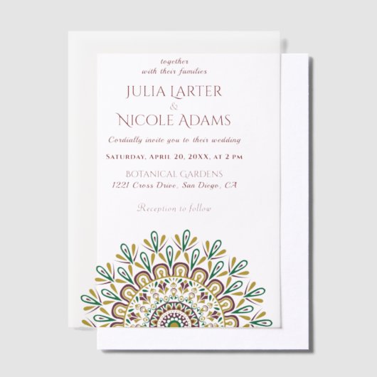 Emerald Green Wild Amazonewoud Mandala bruiloft Vellum Uitnodigingen (Offset)