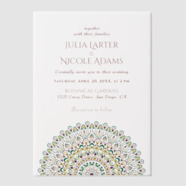 Emerald Green Wild Amazonewoud Mandala bruiloft Vellum Uitnodigingen