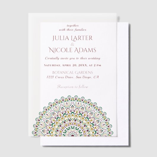 Emerald Green Wild Amazonewoud Mandala bruiloft Vellum Uitnodigingen (Offset)