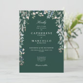 Emerald Green Wildbloemen Floral Photo Wedding Kaart (Staand voorkant)