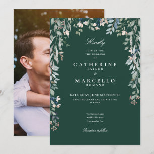 Emerald Green Wildbloemen Floral Photo Wedding Kaart