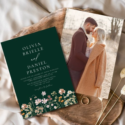 Emerald Green Wildflower Foto Tuin bruiloft Kaart