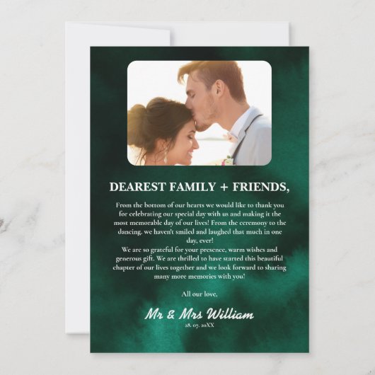 Emerald Green Wildflower Fotobruiloft Bedankkaart (Achterkant)