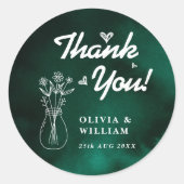 Emerald Green Wildflower Wedding Bedankt Ronde Sticker (Voorkant)