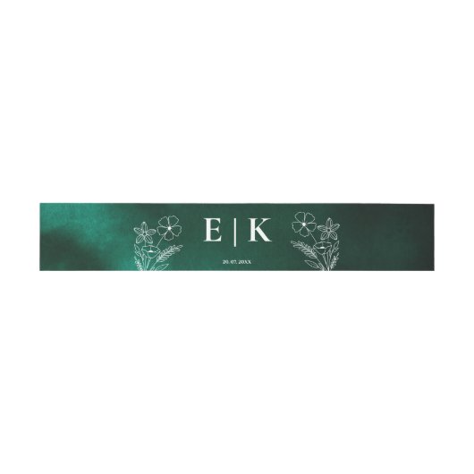 Emerald Green Wildflowers Monogram Floral Uitnodigingen Wikkel (Vlak)